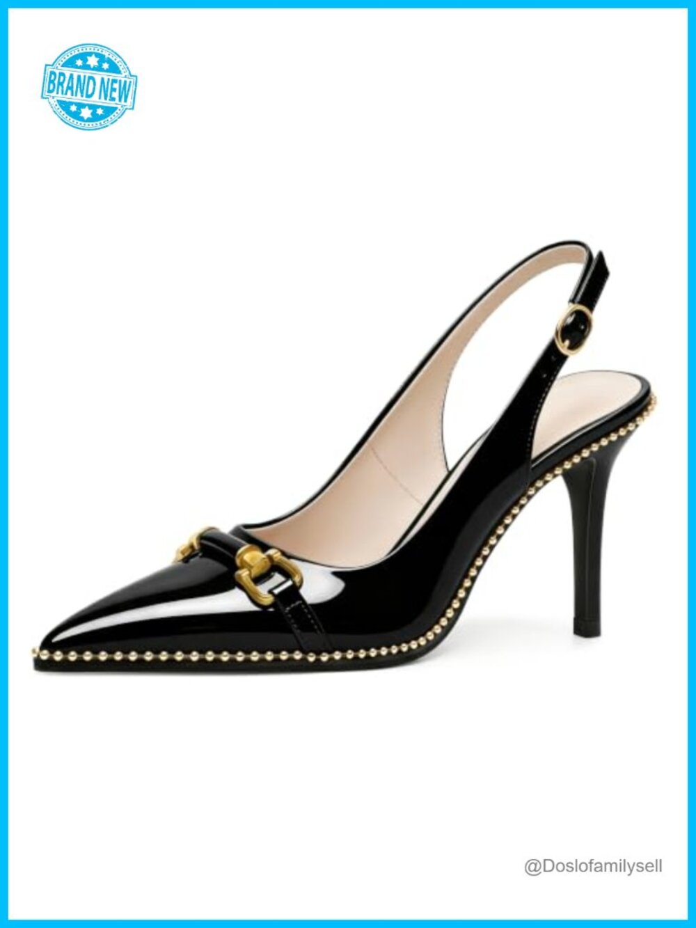 Joseywade Slingback Heels Pointed Toe Stilettos High Heel Pumps Gold Beaded